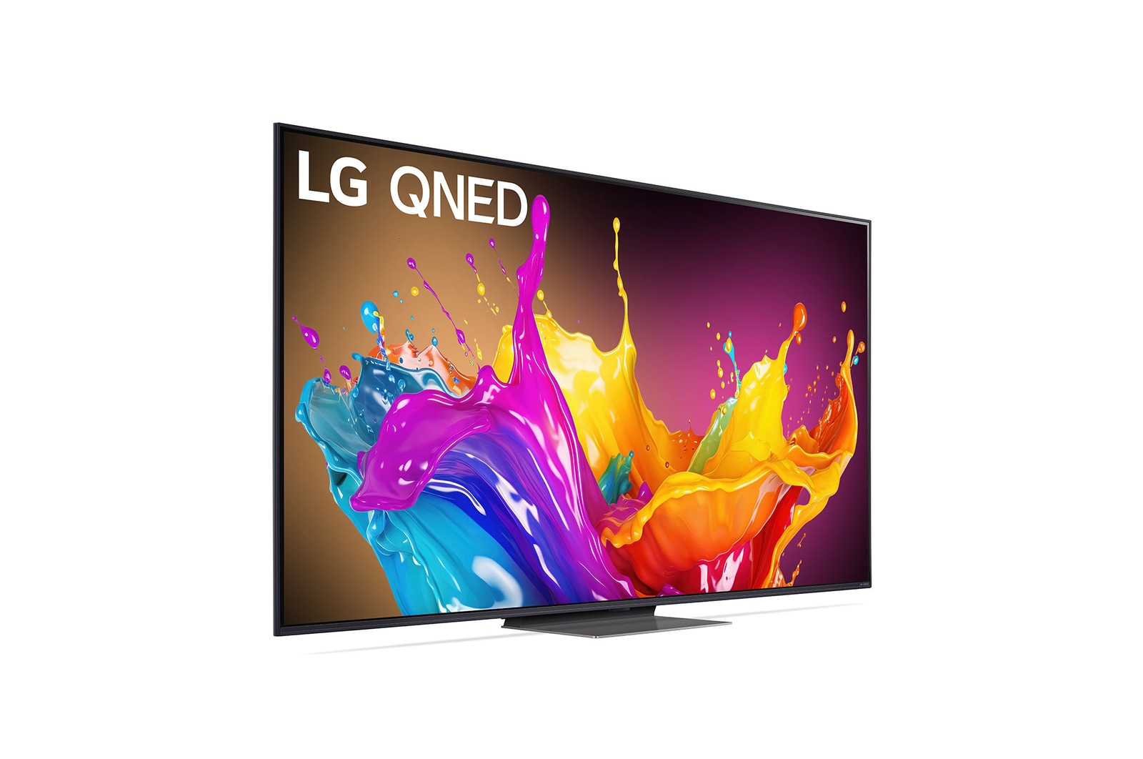 Leicht abgewinkelte Seitenansicht des LG QNED TV, QNED85