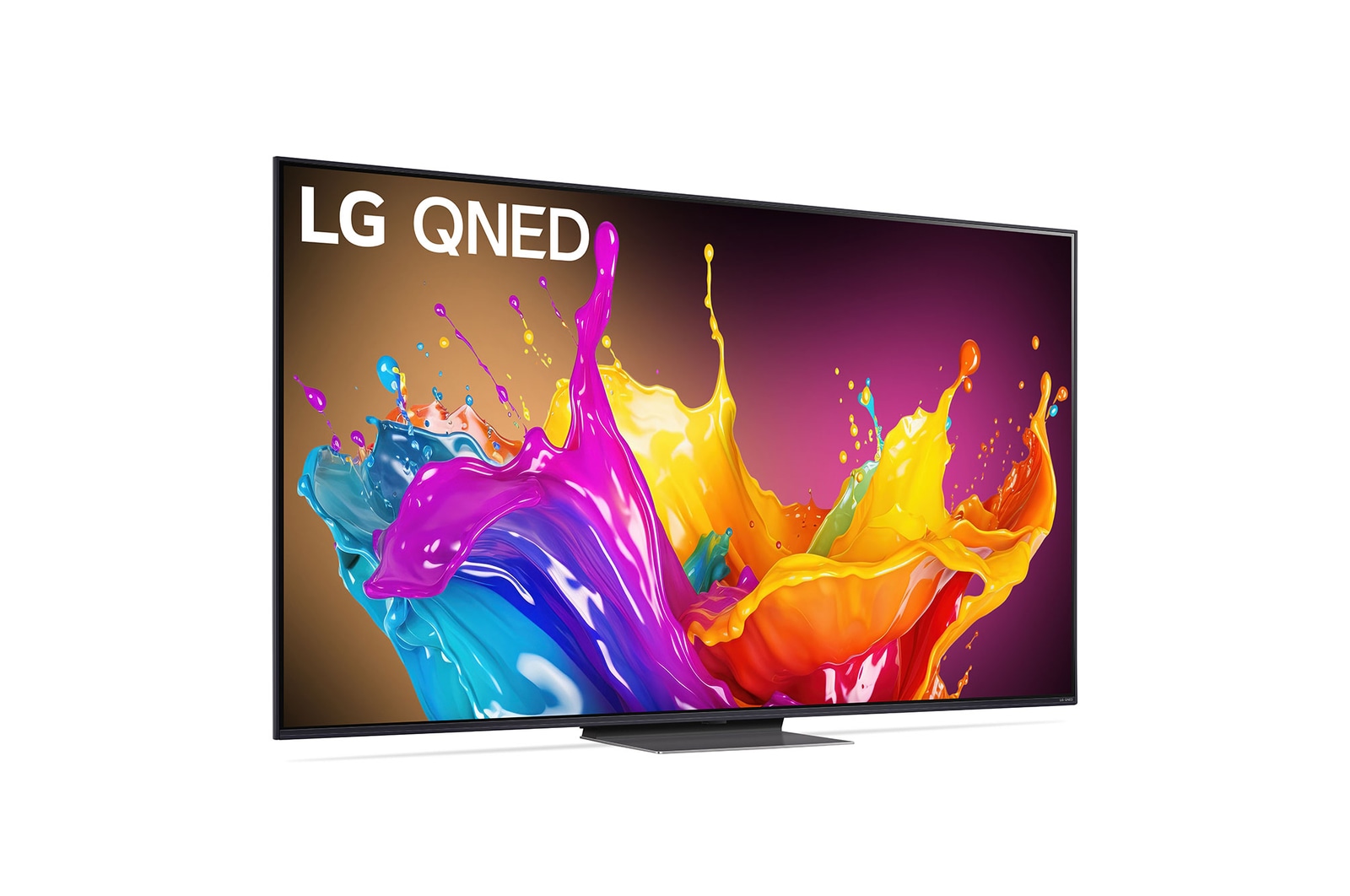 Leicht abgewinkelte Seitenansicht des LG QNED TV, QNED85