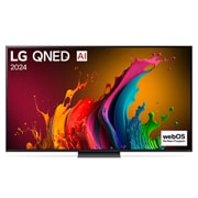 Ansicht der Vorderseite des LG QNED TV, QNED85 mit Text LG QNED und 2024 auf dem Bildschirm