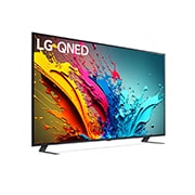 Leicht abgewinkelte Seitenansicht des LG QNED TV, QNED85