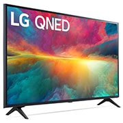 Leicht abgewinkelte Seitenansicht des LG QNED TV, 43QNED776RB