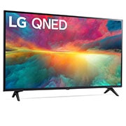 Leicht abgewinkelte Seitenansicht des LG QNED TV, 43QNED776RB