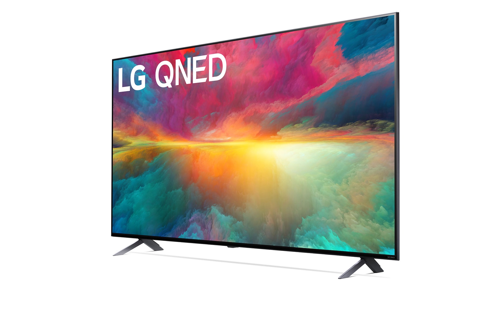 Leicht abgewinkelte Seitenansicht des LG QNED TV, 43QNED776RB