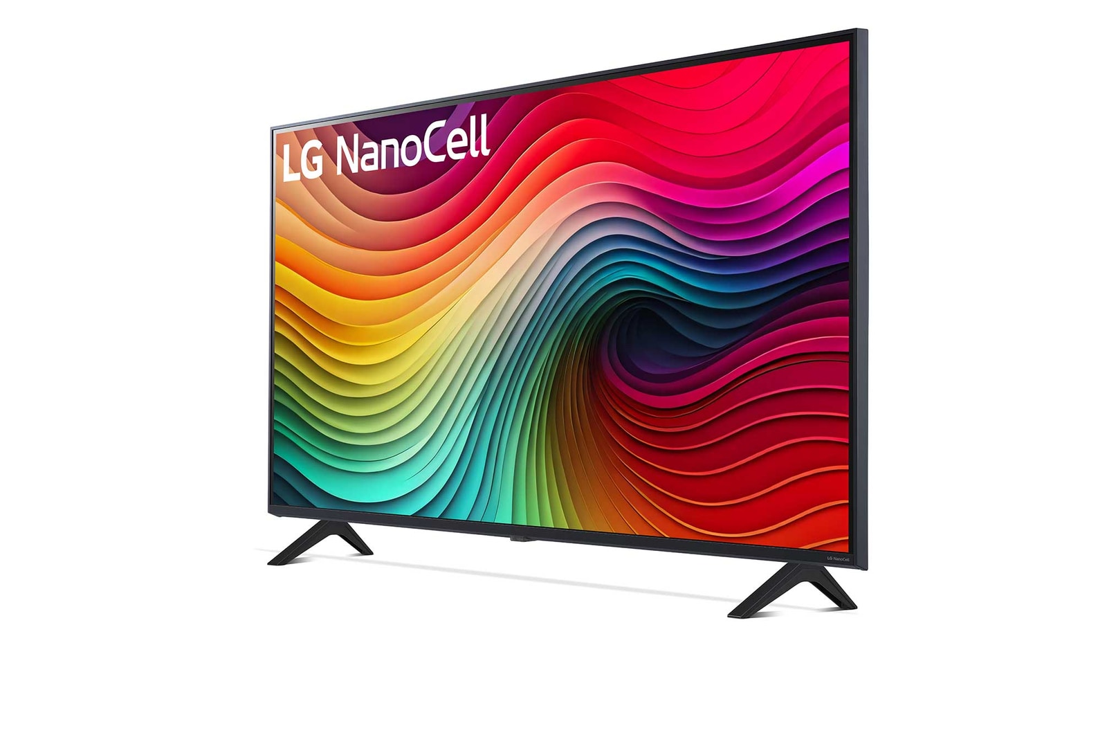 Leicht abgewinkelte Seitenansicht des LG NanoCell-Fernsehers, NANO80