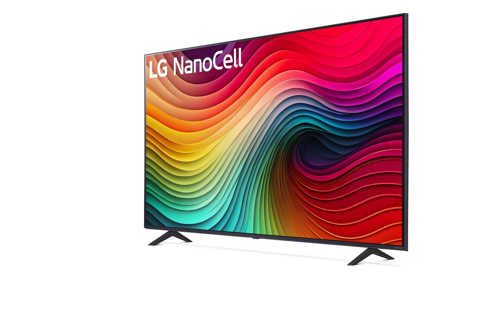 Leicht abgewinkelte Seitenansicht des LG NanoCell-Fernsehers, NANO80