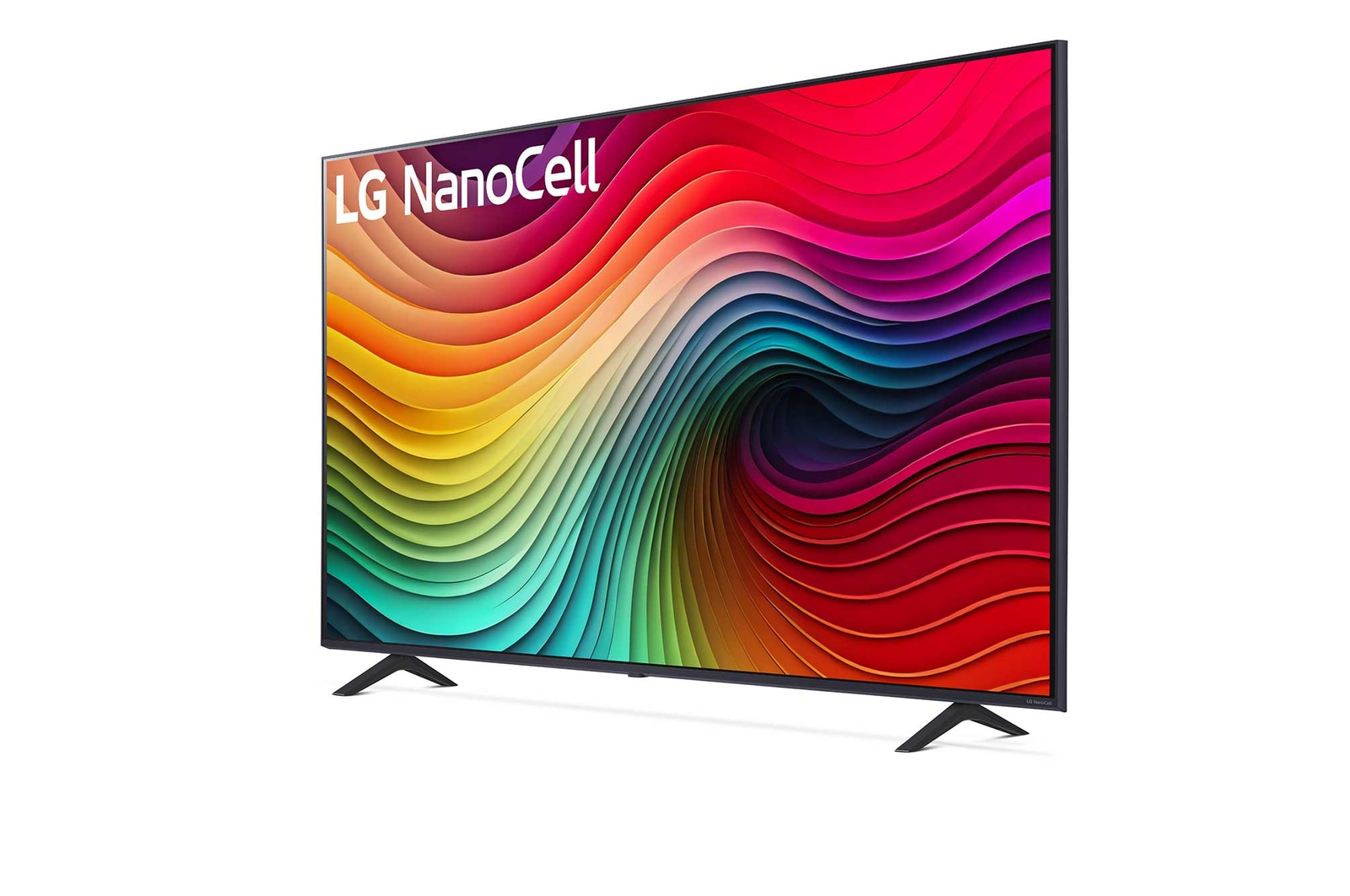 Leicht abgewinkelte Seitenansicht des LG NanoCell-Fernsehers, NANO80