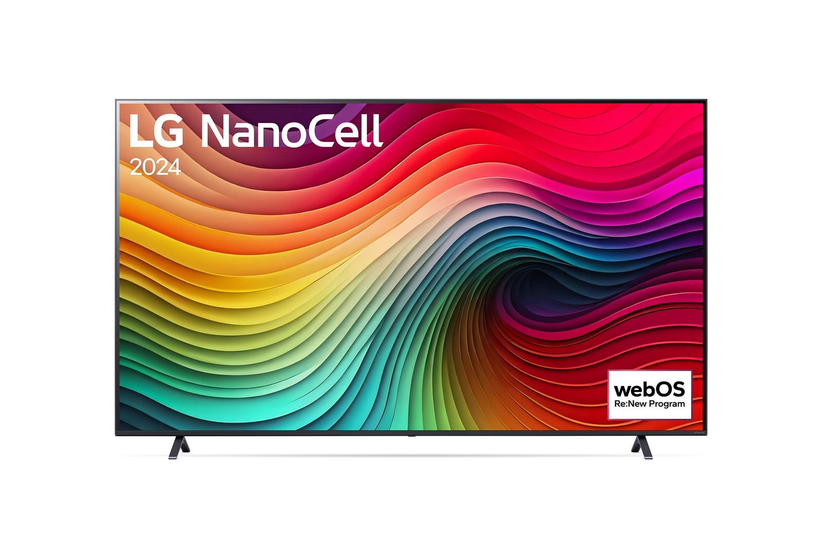 Front view of LG NanoCell TV with text of LG NanoCell and 2024 on screen