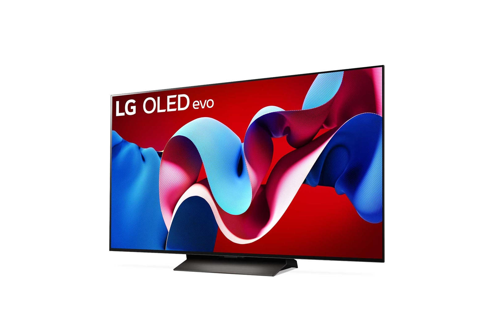 Leicht geneigte, nach links gerichtete Seitenansicht des LG OLED evo TV C4