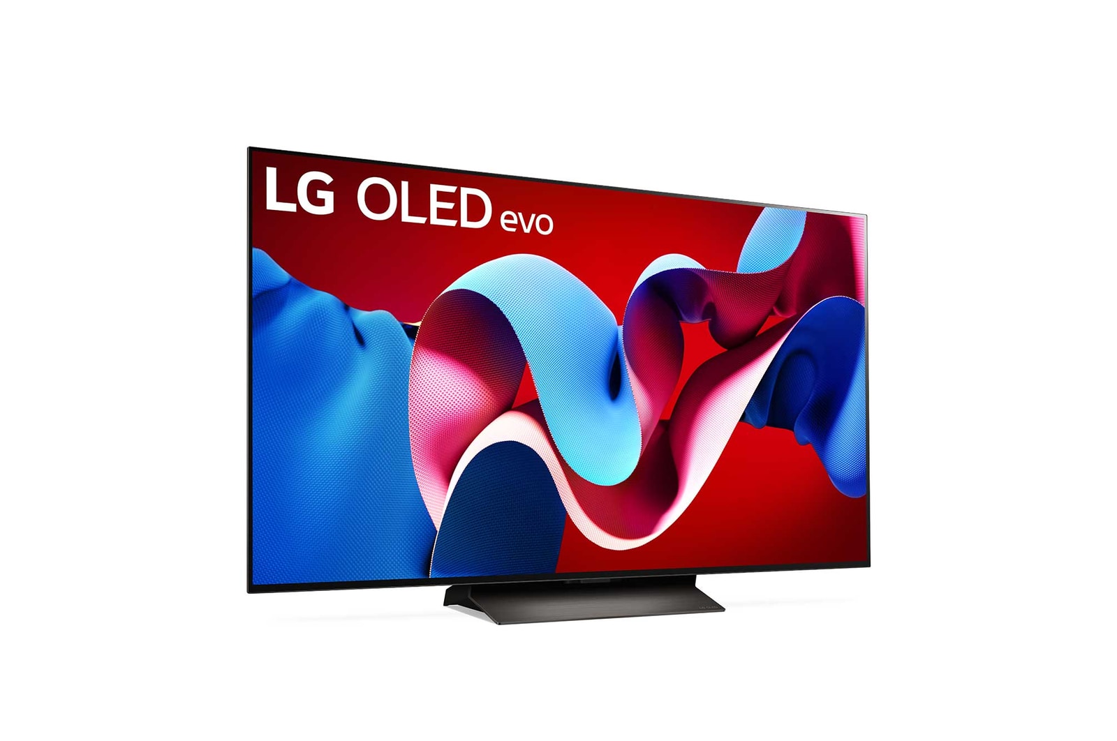 Leicht geneigte, nach rechts gerichtete Seitenansicht des LG OLED evo TV C4