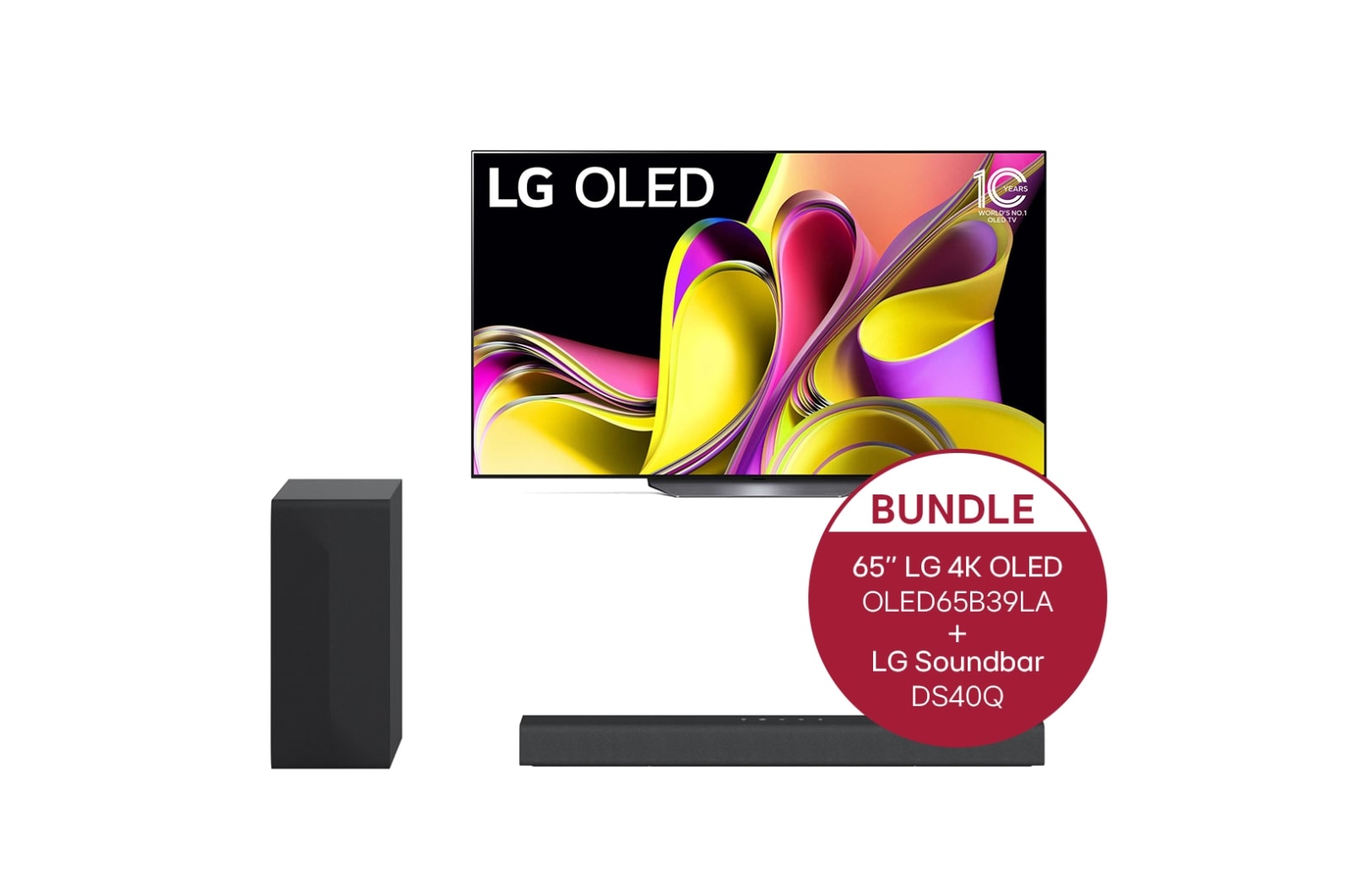 65\'\' LG 4K TV 2.1 mit DE OLED B3 | Watt - kabelloser Subwoofer & OLED65B39LA.DS40Q LG Soundbar | 300