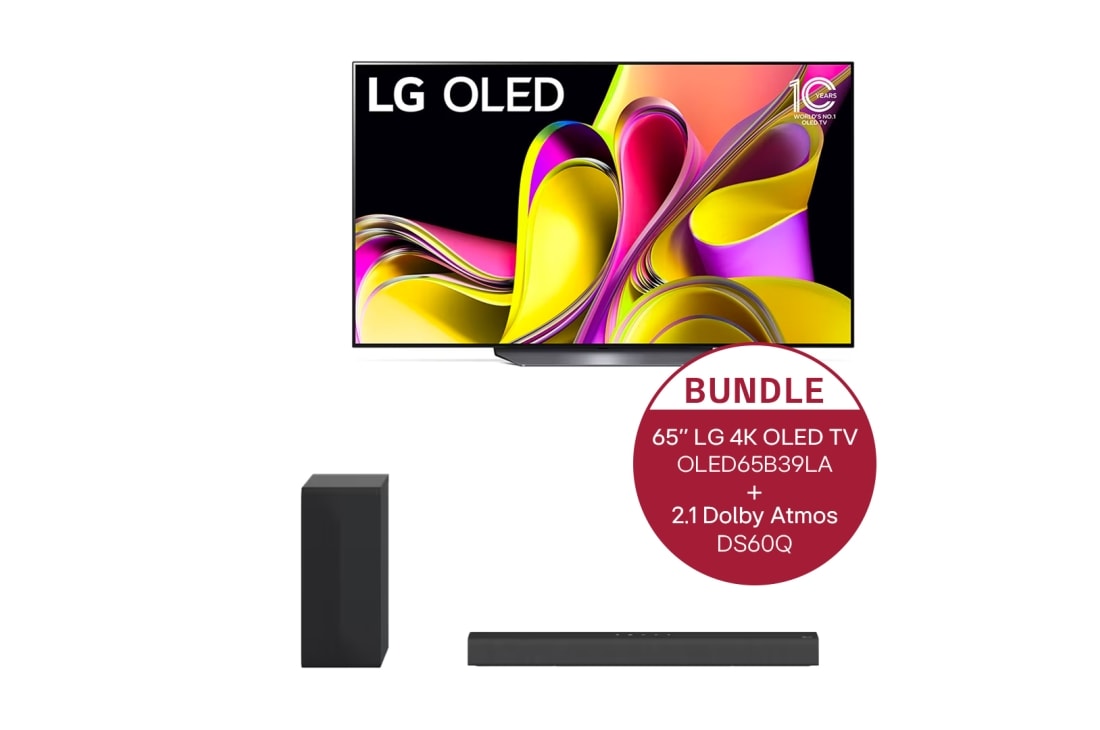 LG 65 Zoll LG 4K OLED TV B3 OLED65B39LA & 2.1 Dolby Atmos® Soundbar mit 300 Watt | kabelloser Subwoofer DS60Q, OLED65B39LA.DS60Q