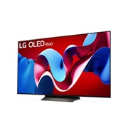 Leicht geneigte, nach links gerichtete Seitenansicht des LG OLED evo TV C4