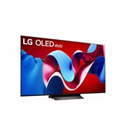 Leicht geneigte, nach rechts gerichtete Seitenansicht des LG OLED evo TV C4