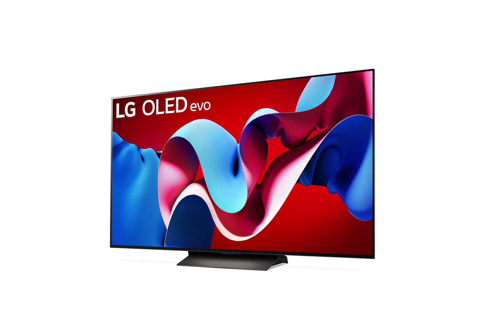 Leicht geneigte, nach links gerichtete Seitenansicht des LG OLED evo TV C4