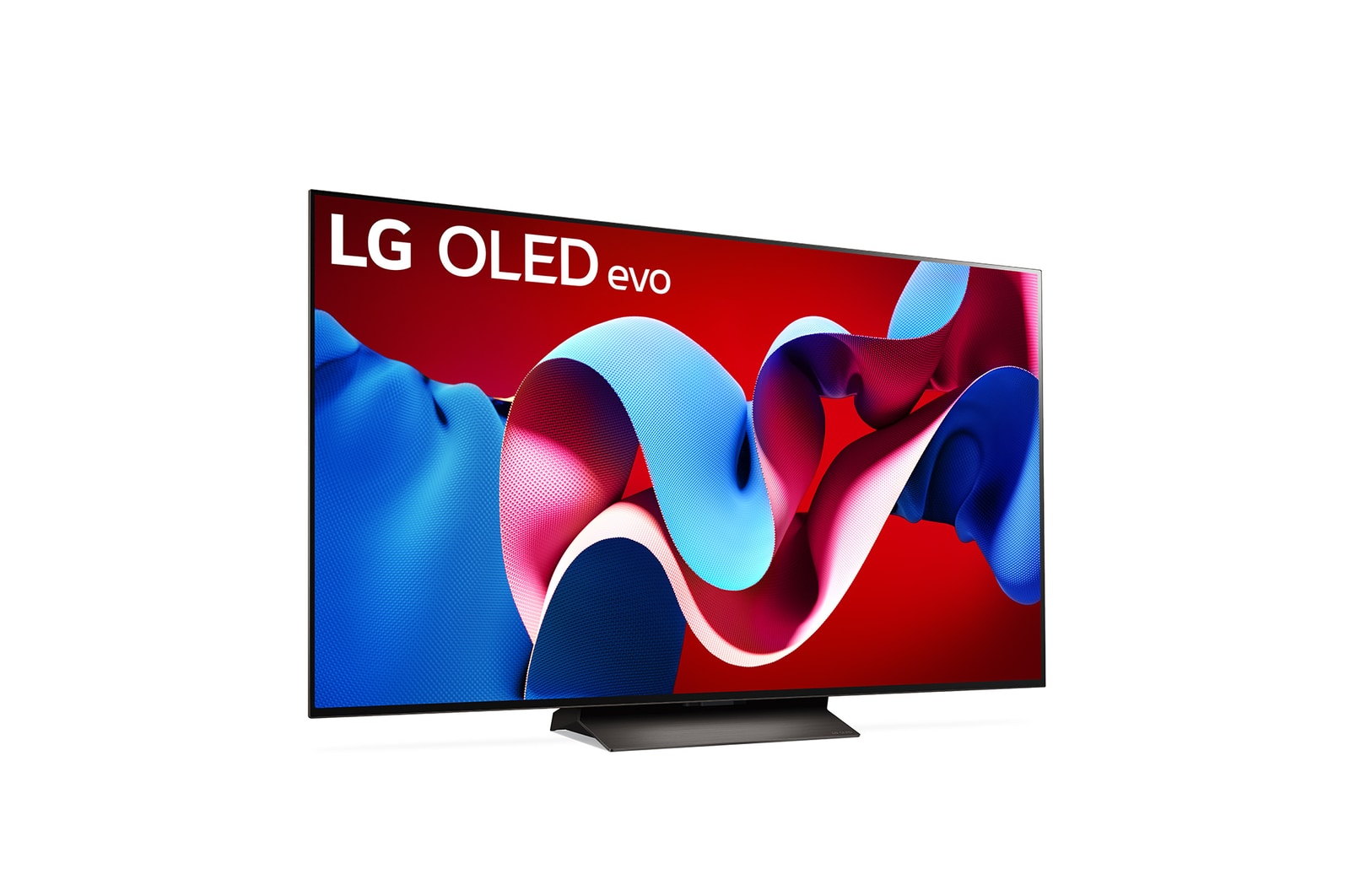 Leicht geneigte, nach rechts gerichtete Seitenansicht des LG OLED evo TV C4