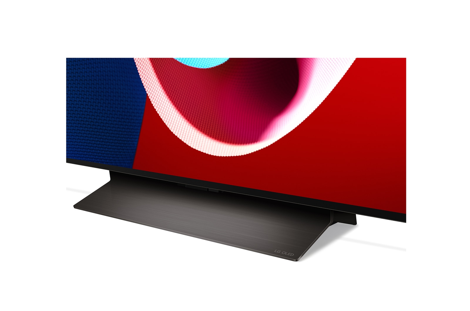 Nahaufnahme des LG OLED evo TV C4 von der Basis aus