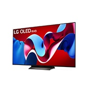 Leicht geneigte, nach links gerichtete Seitenansicht des LG OLED evo TV C4