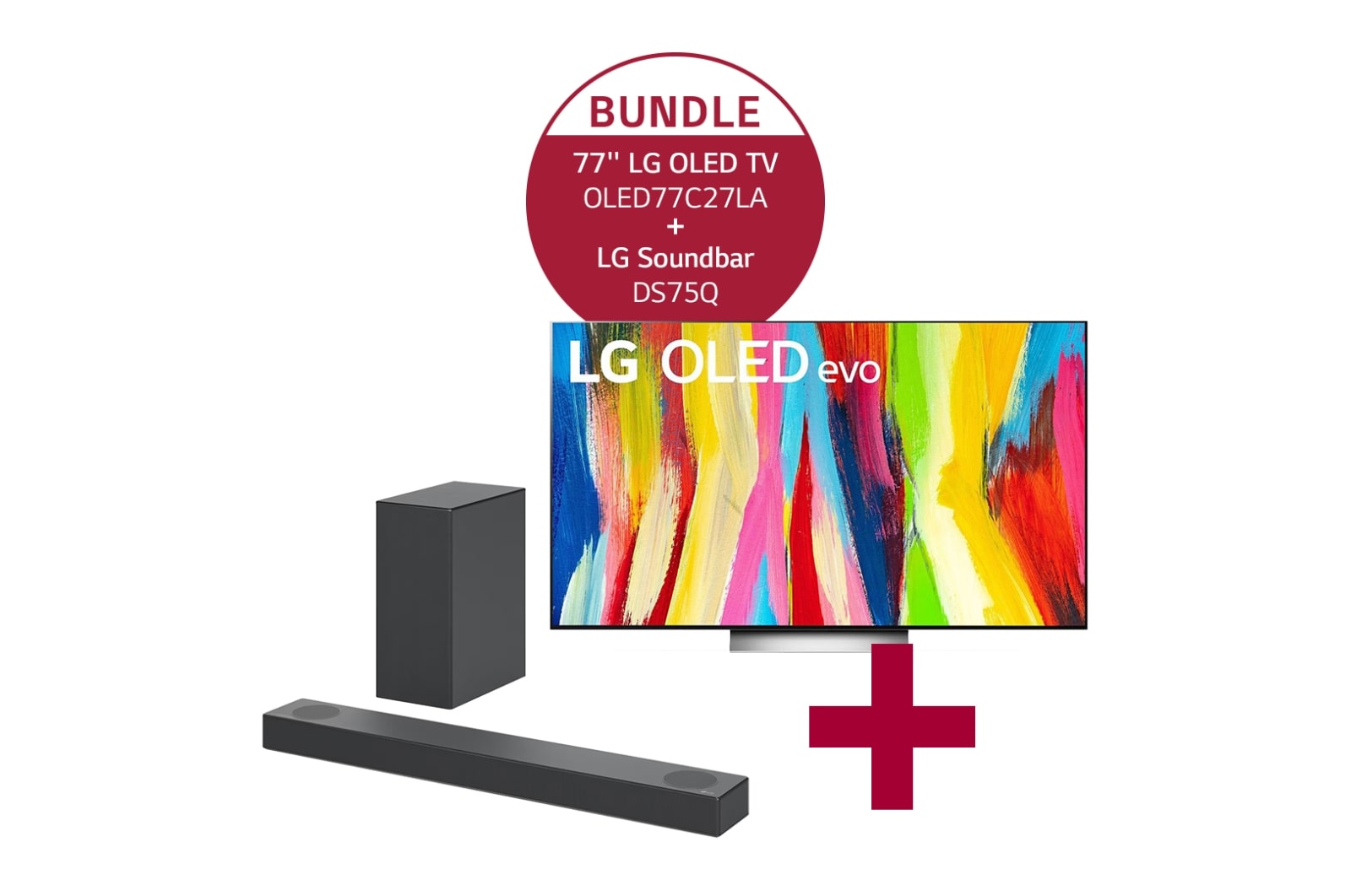 LG 77'' LG 4K OLED evo TV C2 OLED77C27LA & DS75Q 3.1.2 Dolby Atmos® Soundbar mit 380 Watt | kabelloser Subwoofer, OLED77C27LA.DS75Q
