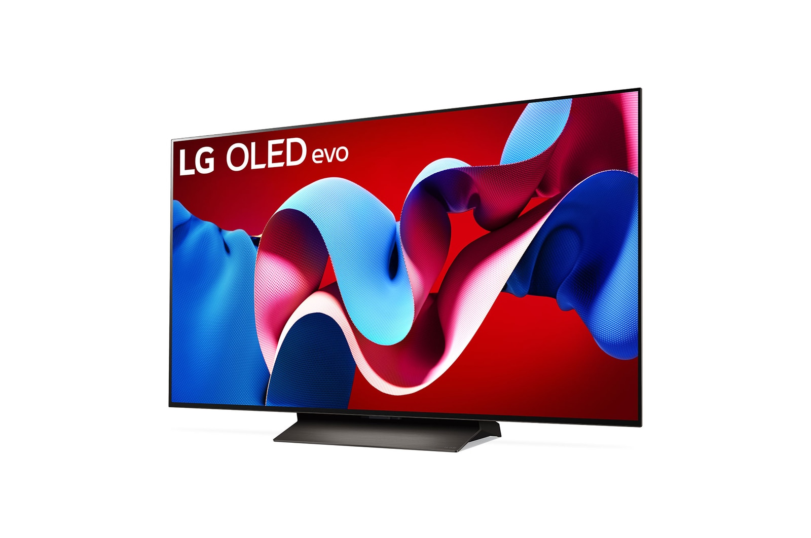 Leicht geneigte, nach links gerichtete Seitenansicht des LG OLED evo TV C4