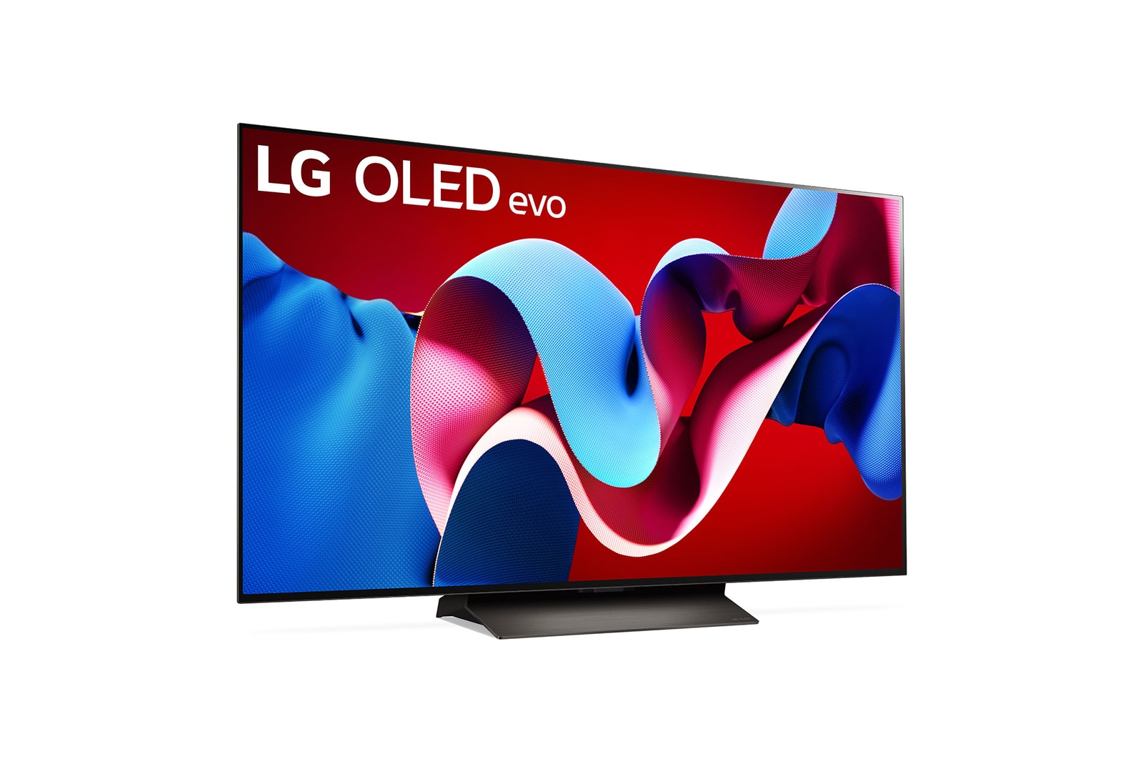 Leicht geneigte, nach rechts gerichtete Seitenansicht des LG OLED evo TV C4