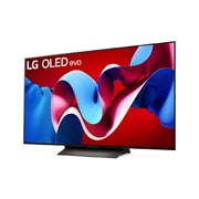 Leicht geneigte, nach links gerichtete Seitenansicht des LG OLED evo TV C4