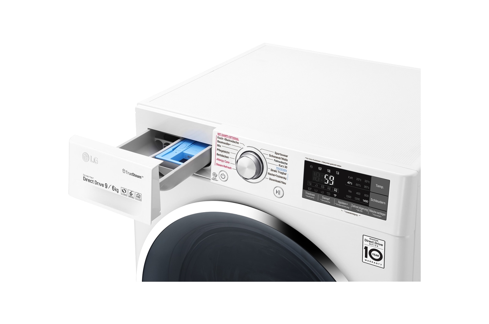 LG Waschtrockner | Serie 9 | 9 kg Waschen | 6 kg Trocknen | TrueSteam™ | Inverter DirectDrive™ | SmartThinQ™ | Chrom-Rahmen, F14WD96TH2