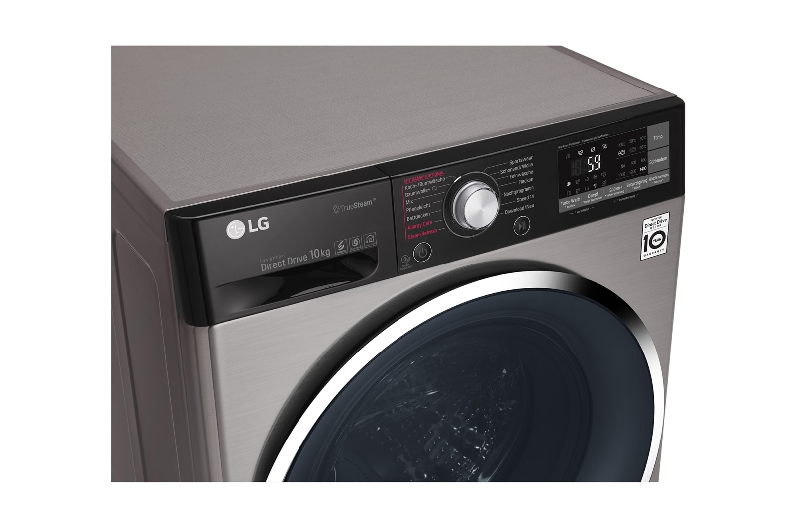 LG Waschmaschine | Serie 9 | 10 kg | TrueSteam™ | TurboWash™ | SmartThinQ™ | Edelstahl-Optik, F14WM10TT6