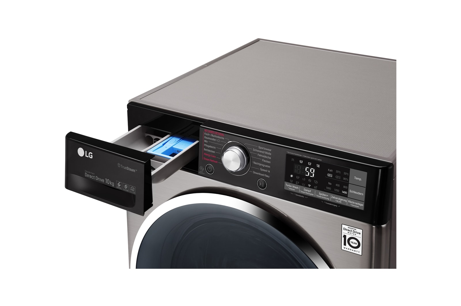 LG Waschmaschine | Serie 9 | 10 kg | TrueSteam™ | TurboWash™ | SmartThinQ™ | Edelstahl-Optik, F14WM10TT6