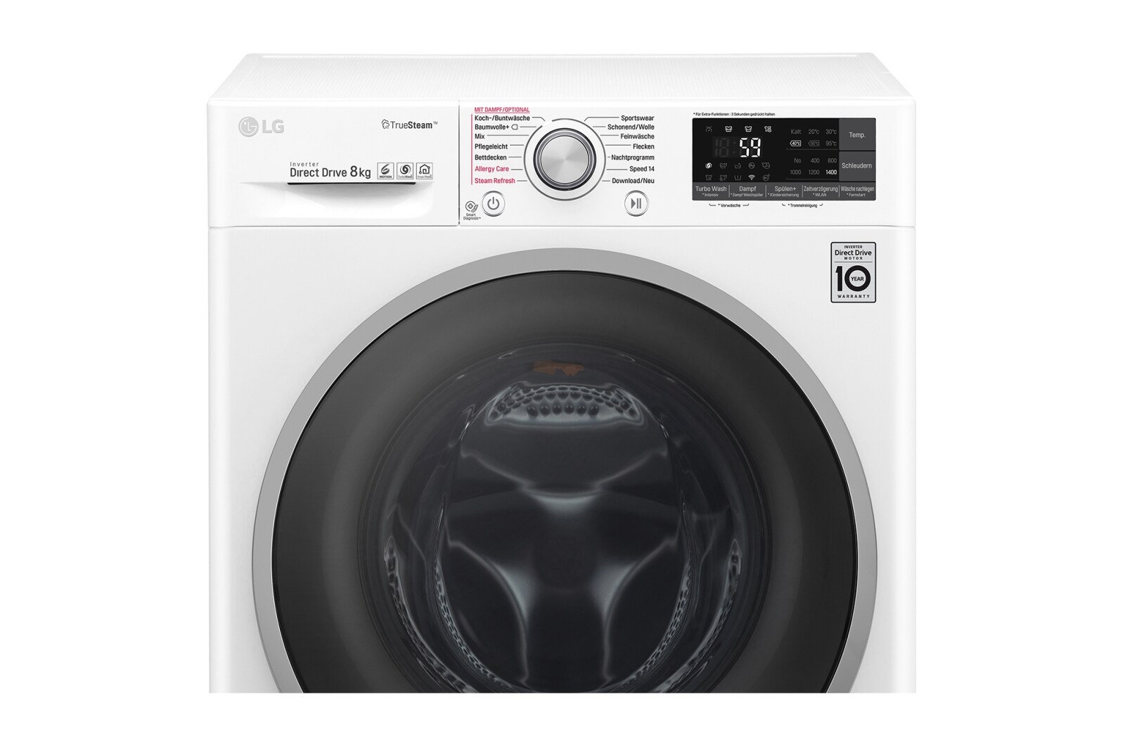 LG Waschmaschine | Serie 9 | 8 kg | TrueSteam™ | TurboWash™ | SmartThinQ™ | Noble Steel & Schwarz, F14WM8TT1