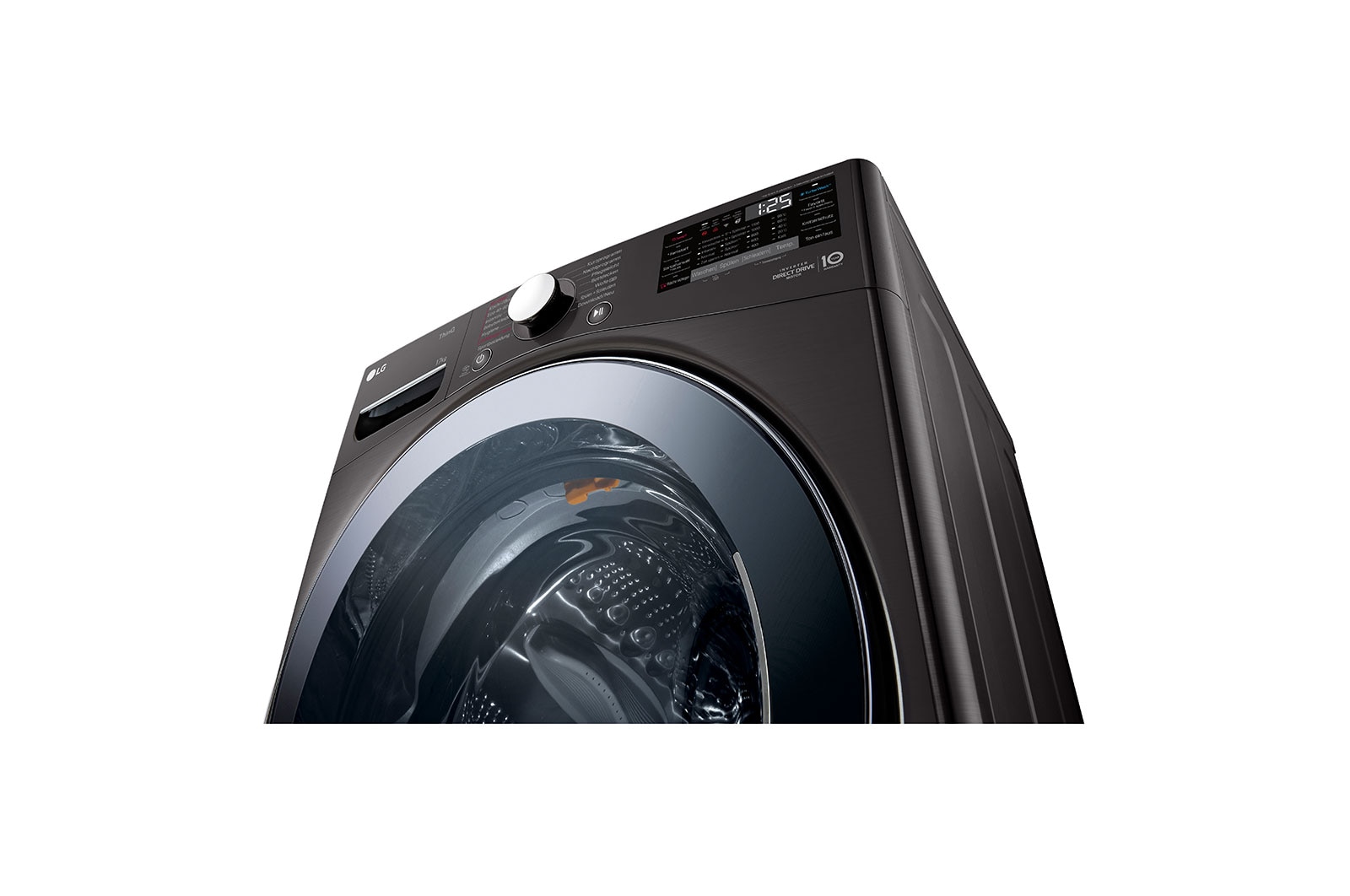 LG Waschmaschine Black Steel (17 kg, 1.100 U./Min., EEK E) mit Chrom-Bullaugenring | F11WM17TS2B, F11WM17TS2B