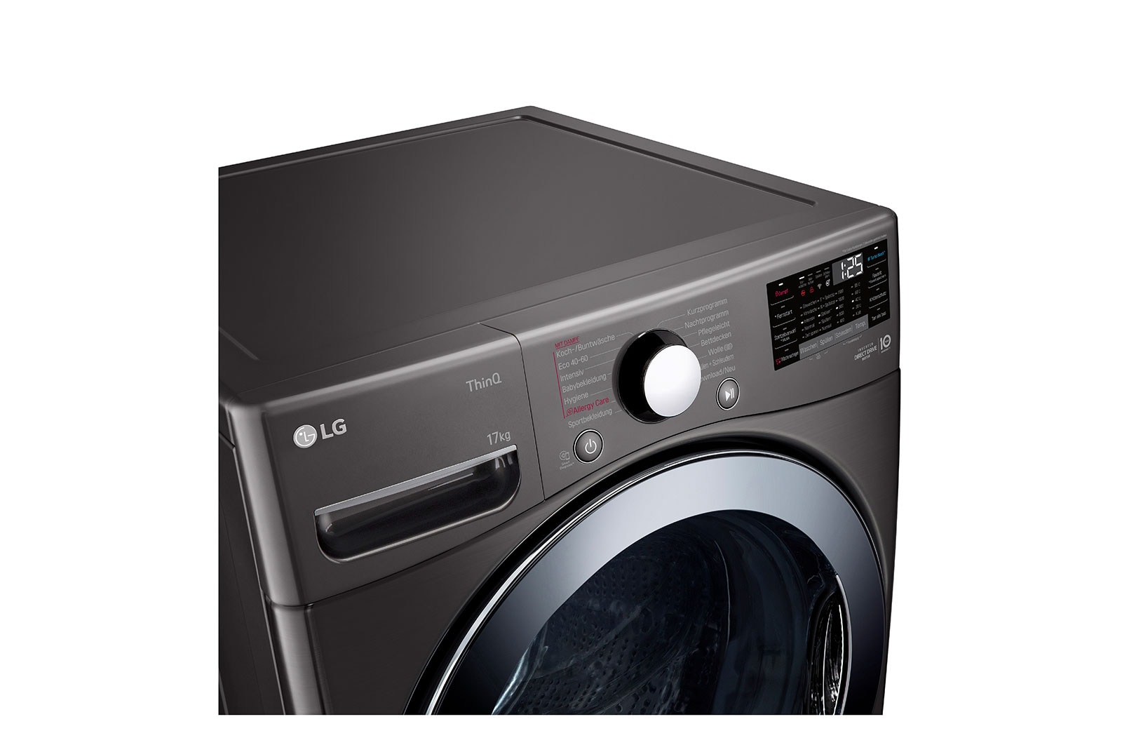 LG Waschmaschine Black Steel (17 kg, 1.100 U./Min., EEK E) mit Chrom-Bullaugenring | F11WM17TS2B, F11WM17TS2B