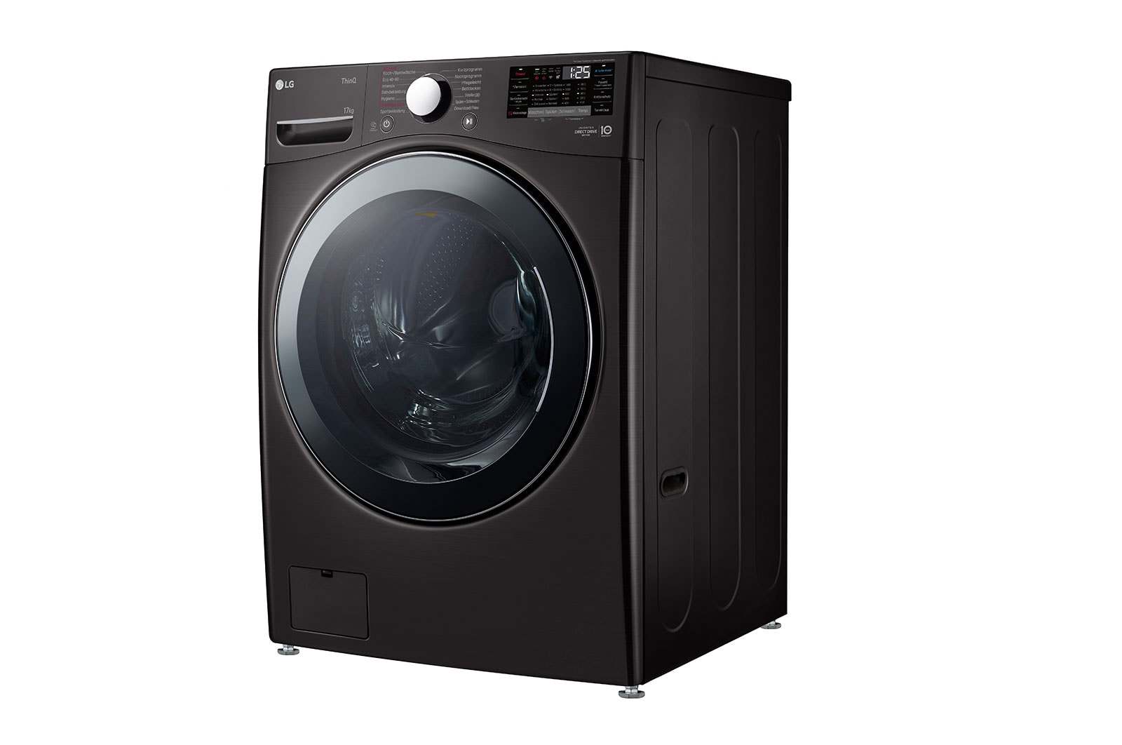 LG Waschmaschine Black Steel (17 kg, 1.100 U./Min., EEK E) mit Chrom-Bullaugenring | F11WM17TS2B, F11WM17TS2B