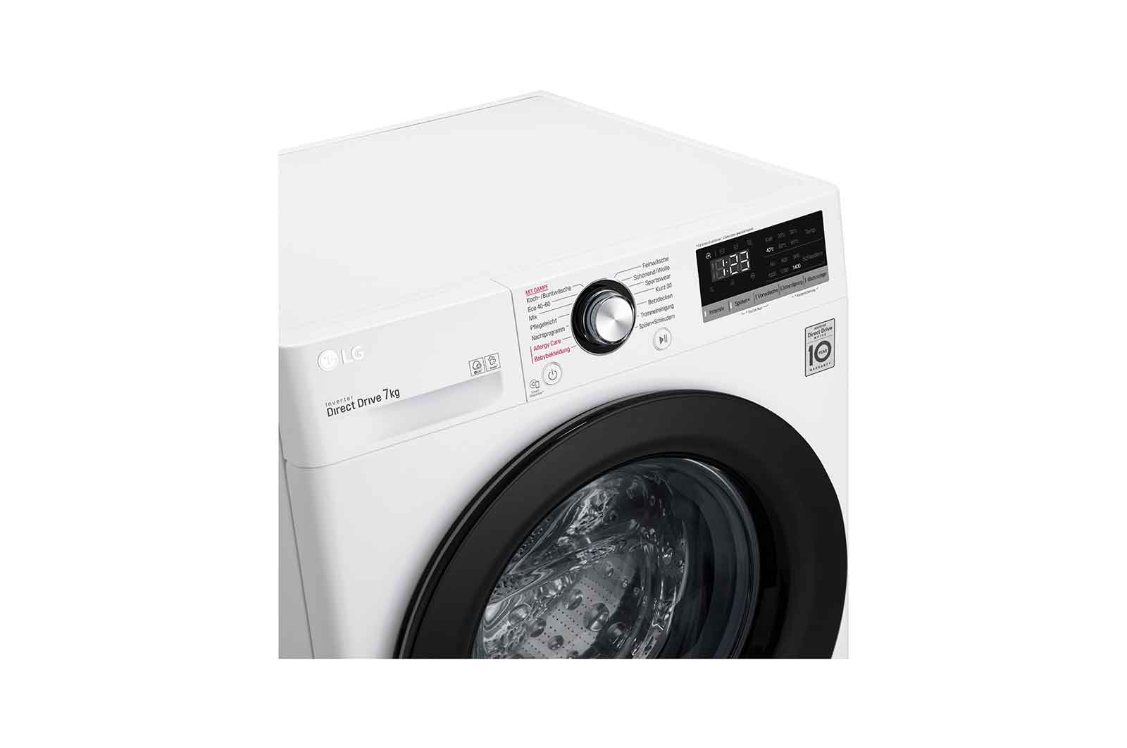 LG Waschmaschine | 7 kg | Energieeffizienzklasse D | 1.400 U./Min. | AI DD® | Steam | Wäsche nachlegen | Neue Wohlfühl-Trommel, F14WM7EN0E