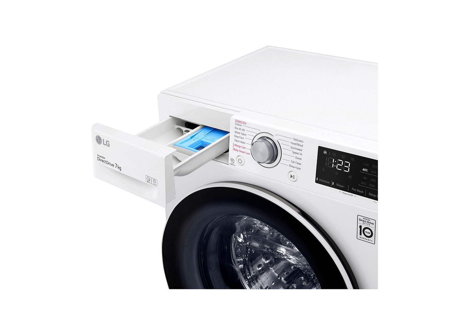 LG Waschmaschine mit 7 kg Kapazität | Energieeffizienzklasse D | 1.200 U./Min. | Weiß mit weißem Bullaugenring | SLIM FIT | F2V3SLIM7  , F2V3SLIM7