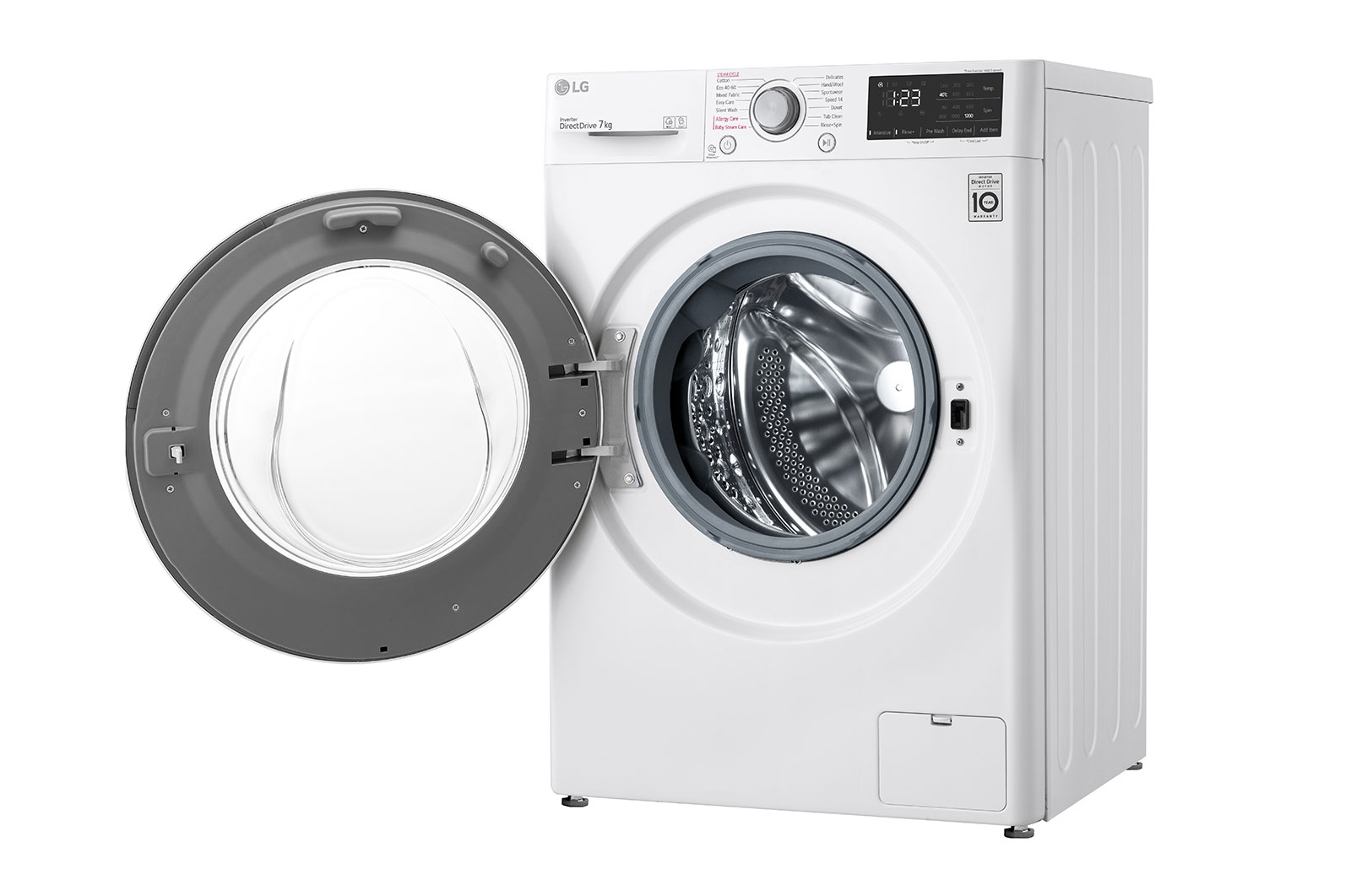LG Waschmaschine mit 7 kg Kapazität | Energieeffizienzklasse D | 1.200 U./Min. | Weiß mit weißem Bullaugenring | SLIM FIT | F2V3SLIM7  , F2V3SLIM7