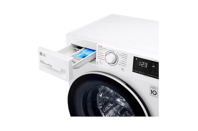 LG Waschmaschine mit 8.5 kg Kapazität | Energieeffizienzklasse C | 1.200 U./Min. | Weiß mit weißem Bullaugenring | F2V3SLIM8C , F2V3SLIM8C