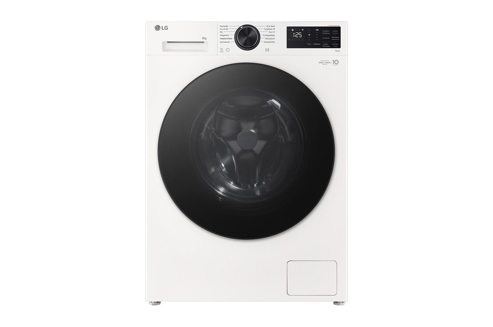 Vorderansicht der Frontlader-Waschmaschine mit 9 kg Weiß – Energiesparend, AI DD™, automatische Dosierung