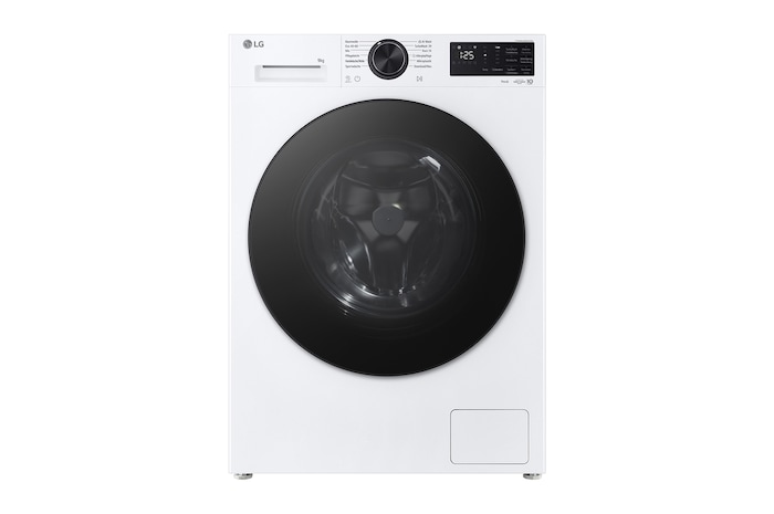 Vorderansicht der Frontlader-Waschmaschine mit 9 kg Weiß – Energiesparend, AI DD™, automatische Dosierung