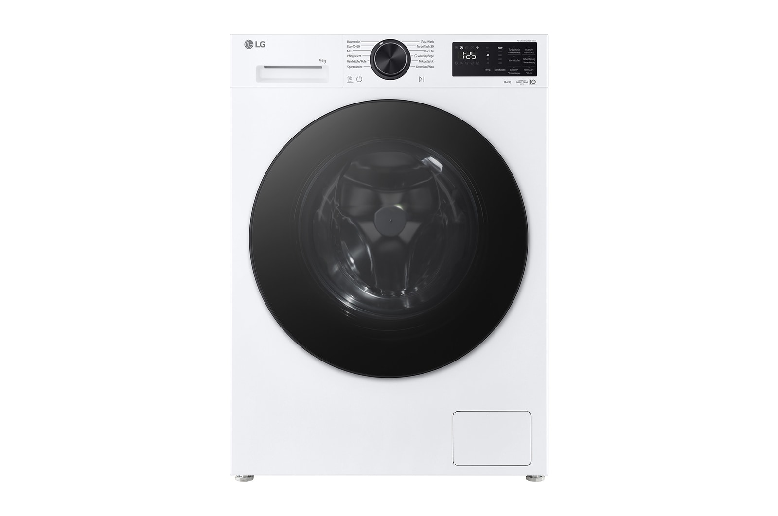 Vorderansicht der Frontlader-Waschmaschine mit 9 kg Weiß – Energiesparend, AI DD™, automatische Dosierung