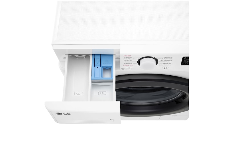 LG Waschmaschine Weiß (9 kg, 1.400 U./Min., EEK A -10%*) mit AI DD®, Steam & TurboWash®360° | F4WR4096, F4WR4096