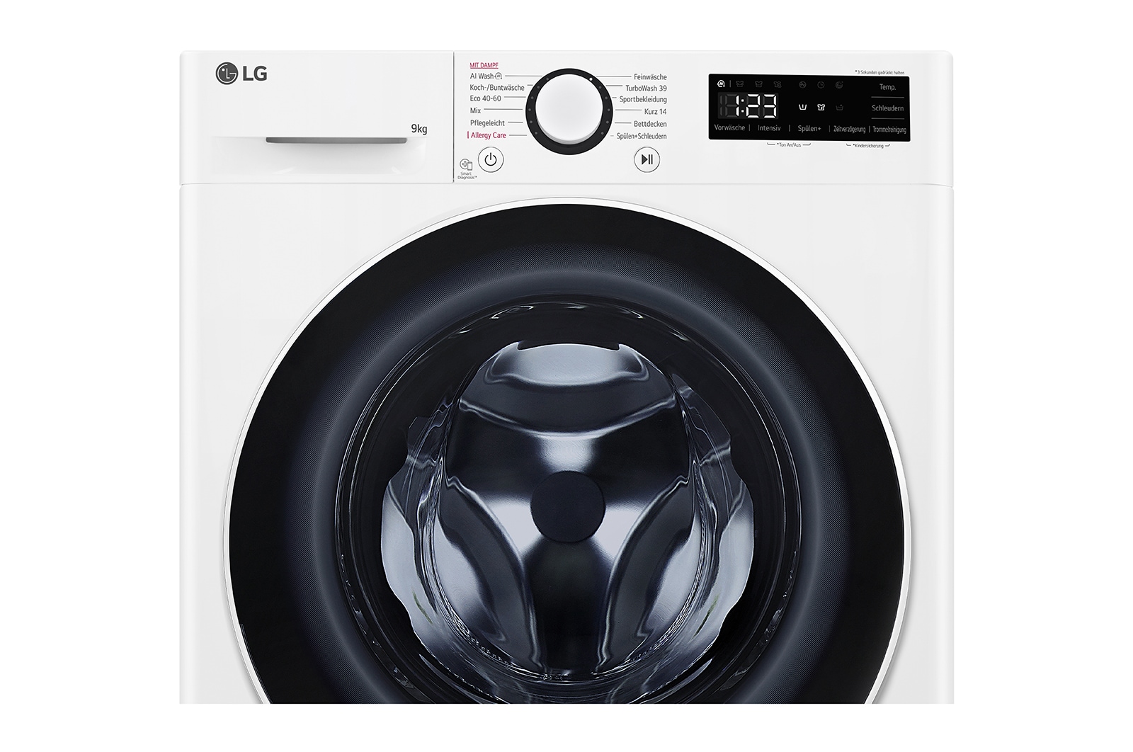 LG Waschmaschine (9 kg, 1.400 U./Min., EEK A -10%*) mit weißem Bullaugenring | F4WR5090, F4WR5090