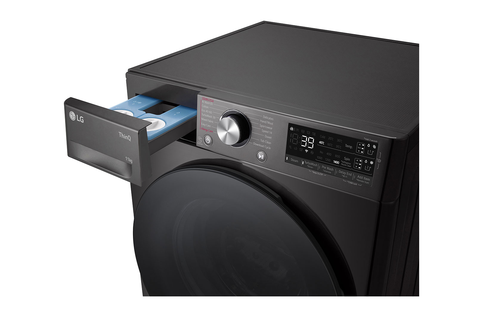 LG Waschmaschine Schwarz (A-10%*, 11 kg, 1.350 U./Min.) mit AI DD® & TurboWash®360° | F4WR701YB, F4WR701YB