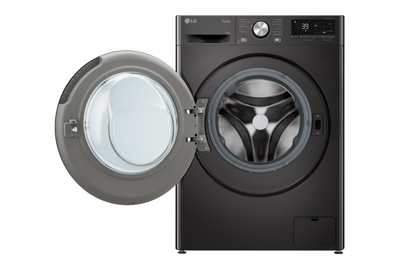 LG Waschmaschine Schwarz (A-20%*, 13 kg, 1.360 U./Min.) mit AI DD® & TurboWash®360° | F4WR703YB, F4WR703YB