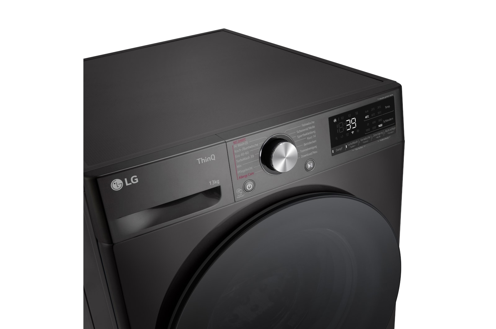 LG Waschmaschine Schwarz (A-20%*, 13 kg, 1.360 U./Min.) mit AI DD® & TurboWash®360° | F4WR703YB, F4WR703YB