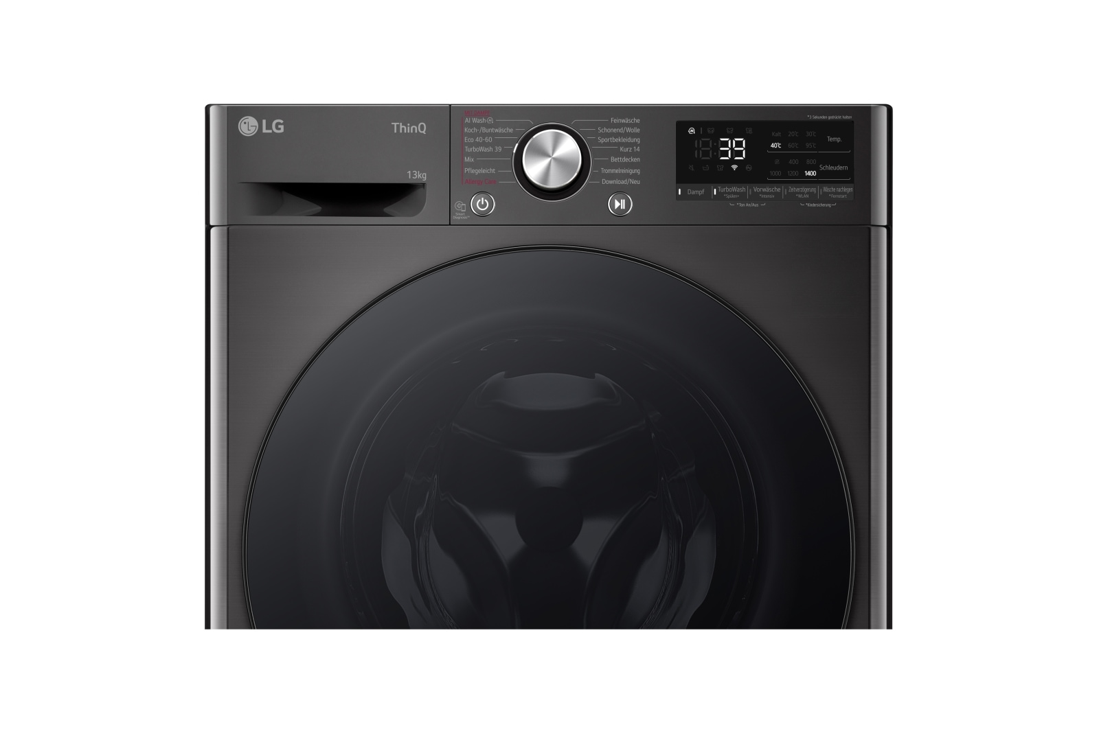 LG Waschmaschine Schwarz (A-20%*, 13 kg, 1.360 U./Min.) mit AI DD® & TurboWash®360° | F4WR703YB, F4WR703YB