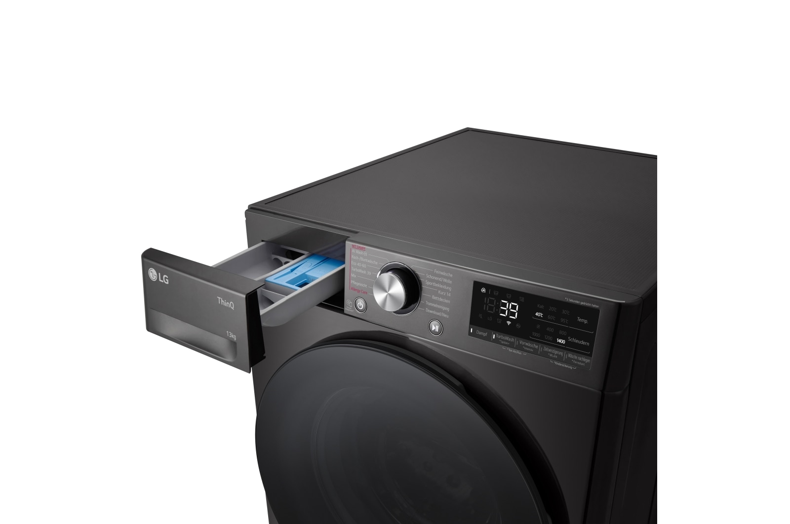 LG Waschmaschine Schwarz (A-20%*, 13 kg, 1.360 U./Min.) mit AI DD® & TurboWash®360° | F4WR703YB, F4WR703YB