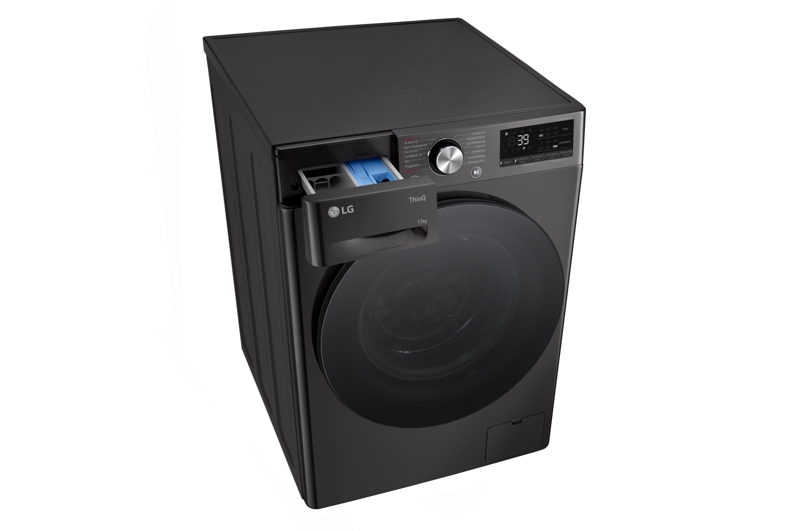 LG Waschmaschine Schwarz (A-20%*, 13 kg, 1.360 U./Min.) mit AI DD® & TurboWash®360° | F4WR703YB, F4WR703YB