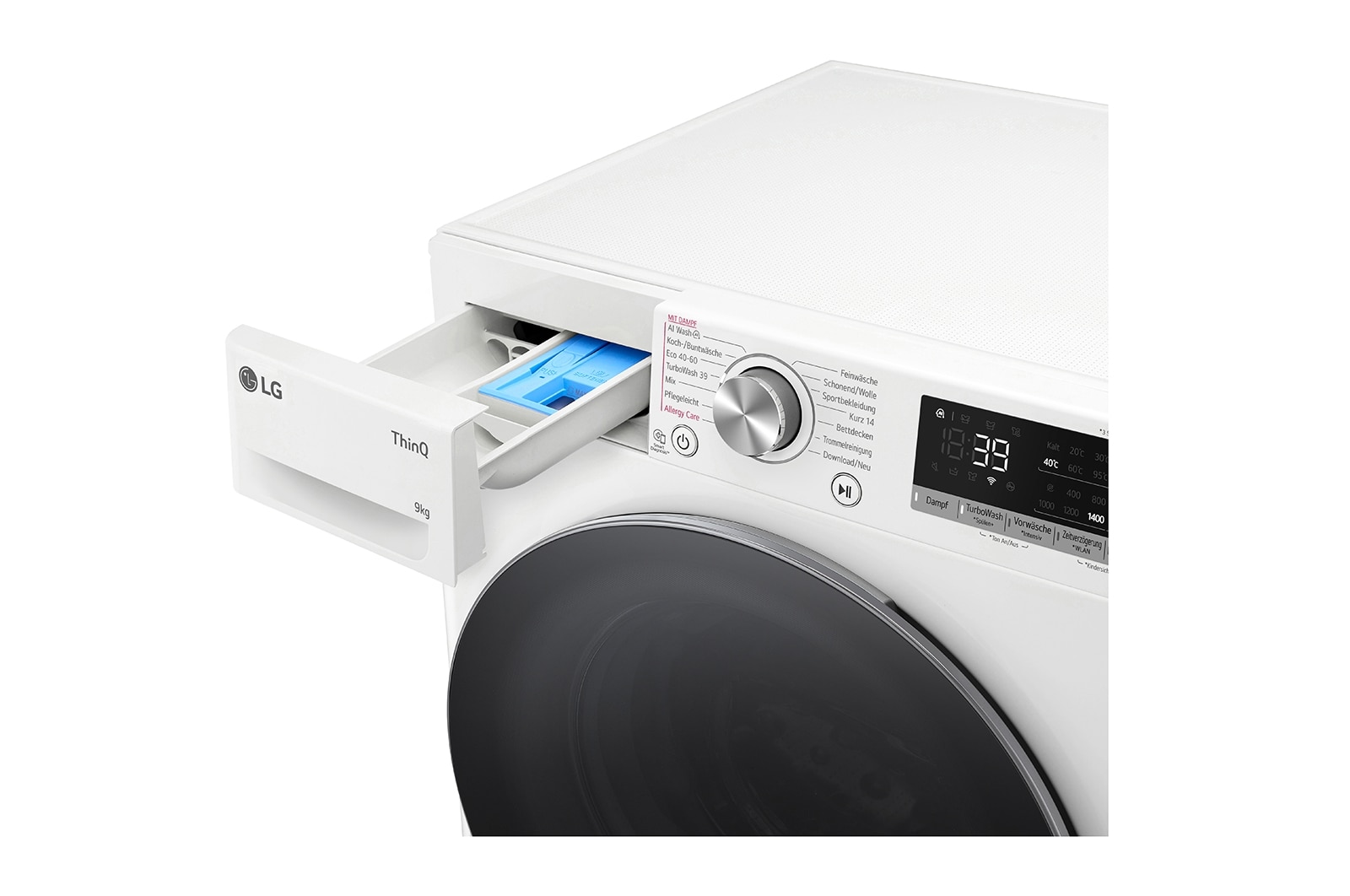 LG Waschmaschine Weiß (9 kg, 1.400 U./Min., EEK A -10%*) mit AI DD®, Steam & TurboWash®360° | F4WR7091, F4WR7091