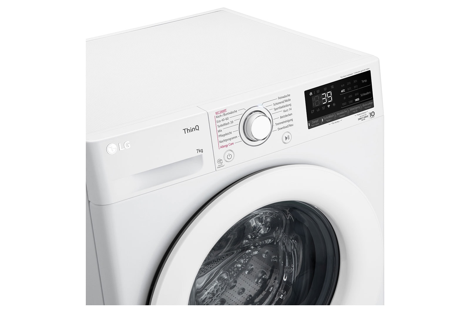 LG  Waschmaschine mit  7 kg Kapazität | 1.400 U./Min.  | Weiß mit weißem Bullaugenring  | F4WV107P3C, F4WV107P3C