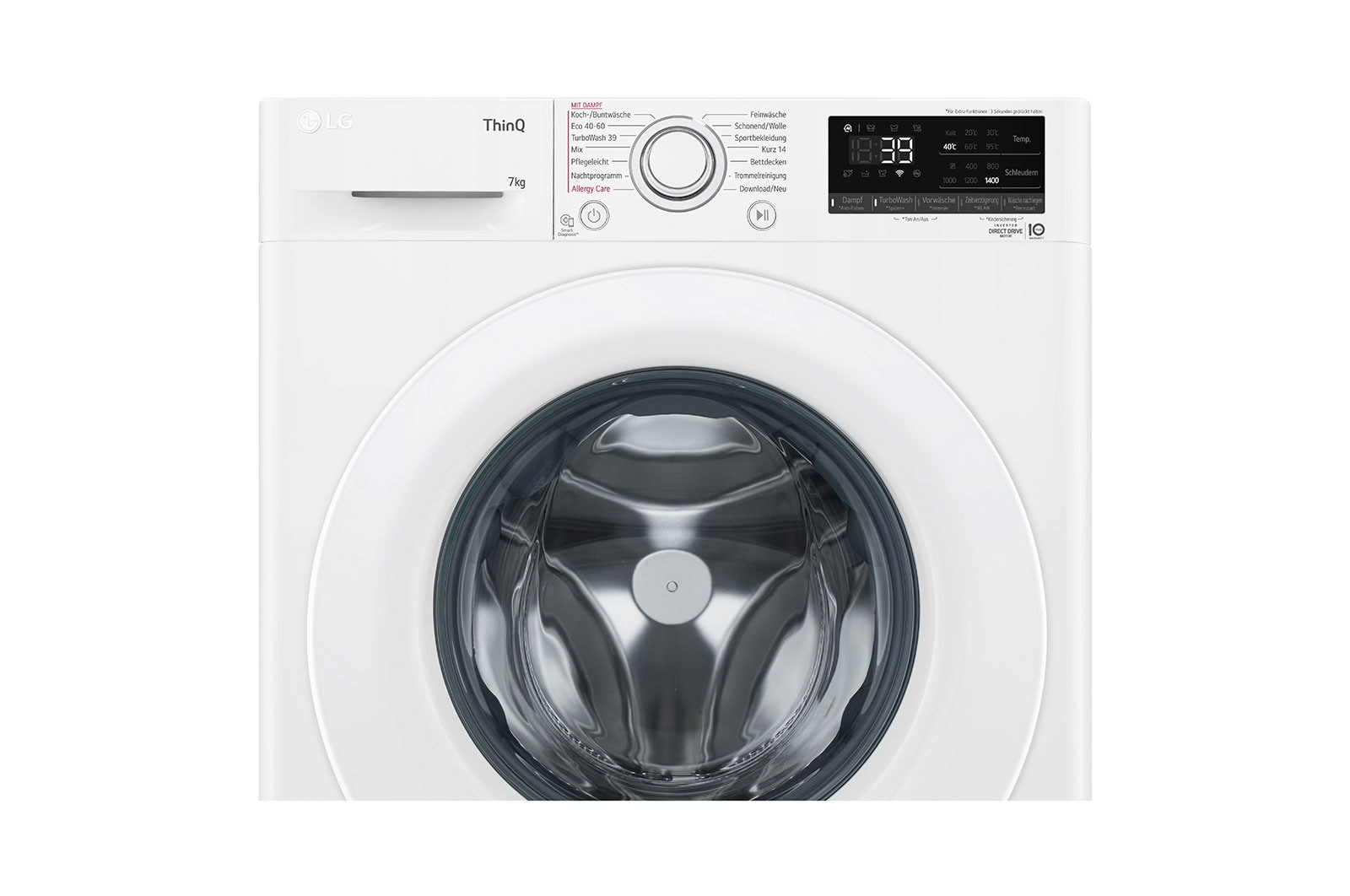 LG  Waschmaschine mit  7 kg Kapazität | 1.400 U./Min.  | Weiß mit weißem Bullaugenring  | F4WV107P3C, F4WV107P3C